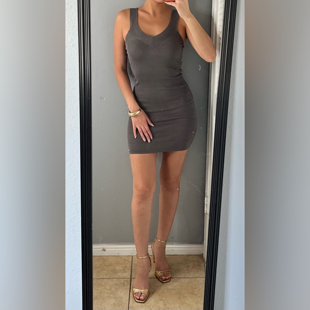 Guess Y2K gray knit bandage mini dress XS bodycon night out party Kim K style - Picture 7 of 16